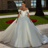 Bmbridal Off-the-Shoulder Ball Gown Wedding Dress Satin