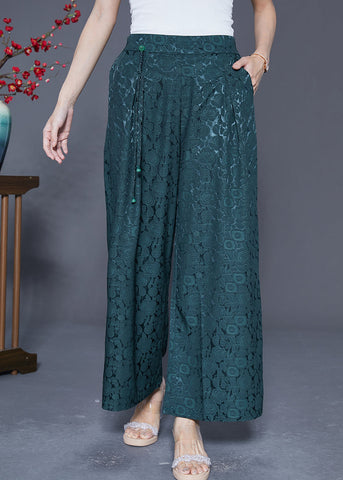 Blackish Green Silk Straight Pants High Waist Tassel Summer Blackish Green Silk Straight Pants High Waist Tassel Summer