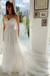 Bmbridal Spaghetti-Straps Appliques Wedding Dress A-Line Sweetheart