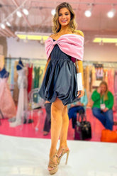Cute A Line Off the Shoulder Black Short Homecoming Dress with Bowknot