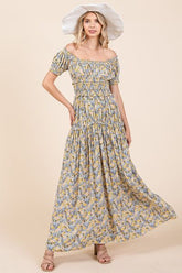 Flower Print Puff Sleeve Summer Maxi Dress