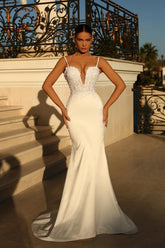 Bmbridal Spaghetti-Straps Lace Wedding Dress Mermaid Sleeveless Online