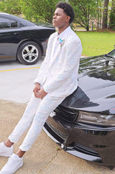 White Men's Slim Fit 2 Piece Suit One Button Shawl Lapel Tuxedo