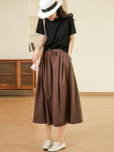 Women Summer Solid Pleat Pocket Loose Wide-leg Pants