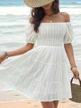 Smocked Eyelet Off-Shoulder Mini Beach Dress