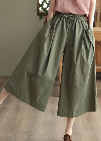 Bohemian Army Green Pockets Patchwork Cotton Crop Pants Summer Bohemian Army Green Pockets Patchwork Cotton Crop Pants Summer