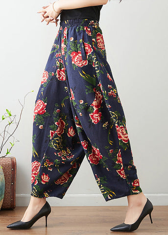Blue Elastic Waist Lantern Pants Summer Blue Elastic Waist Lantern Pants Summer