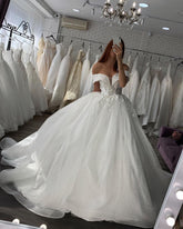 BMbridal Off-the-Shoulder Ball Gown Tulle Wedding Dress With Appliques