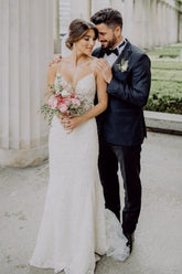 Bmbridal Spaghetti-Straps Wedding Dress Lace Mermaid Sleeveless