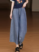 Women Summer Retro Solid Loose Wide-leg Pants
