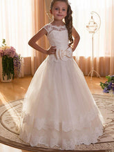 Ball Gown Chiffon Tulle Jewel Neck Wedding Birthday Pageant Flower Girl Dresses With Sleeves