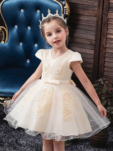 Ball Gown Tulle Short Sleeve V Neck Wedding Party Flower Girl Dresses