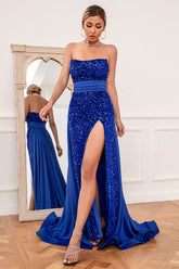 Royal Sequins Strapless Prom Dress