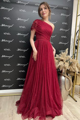 Bmbridal Burgundy Off-the-Shoulder Prom Dress Sequins Long