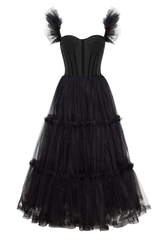 A-Line Corset Ruffled Tulle Prom Dress
