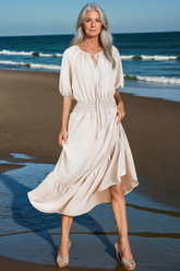Tie Neck Puff Sleeve Beach Resort Maxi Dress
