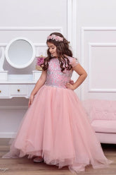 Beautiful Long A-line Bateau Sequins Lace Backless Tulle Flower Girl Dress With Bowknot
