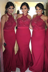 Popular Red Lace Halter Mermaid Wedding Guest Dress Bridesmaid Dresses