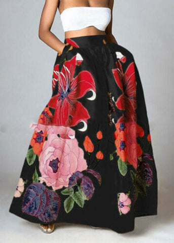 Bohemian Yellow High Waist Pockets Floral Print Cotton A Line Skirt Summer Bohemian Yellow High Waist Pockets Floral Print Cotton A Line Skirt Summer