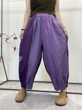 Women Summer Casual Stripe Pocket Cotton Harem Pants