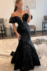 Sparkly Sequin Off the Shoulder Long Prom Dress