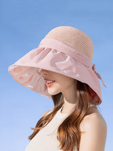 Fashion Sweet Straw Spliced Drawstring Summer Hat