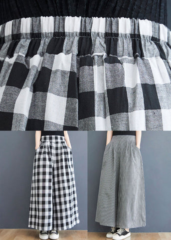 Big Plaid Pockets Patchwork Cotton Straight Pants Wrinkled Summer Big Plaid Pockets Patchwork Cotton Straight Pants Wrinkled Summer