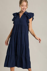 Full Size Ruffle Cap Sleeve Tiered Dress