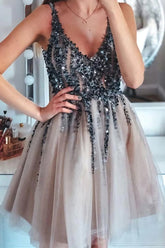 Grey  Sequins Short Homecoming Dress