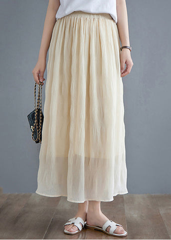 Bohemian Beige High Waist Draping Cotton Pleated Skirts Summer Bohemian Beige High Waist Draping Cotton Pleated Skirts Summer