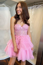 Cute A Line Sweetheart Light Pink Corset Homecoming Dress with Ruffles