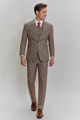 Brown Men's 3 Piece Plaid Prom Party Suits