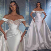 Bmbridal Off-the-Shoulder Overskirt Wedding Dress Long With Beads