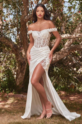 Long Off Shoulder Wedding Gown