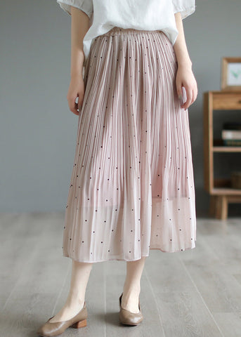 Bohemian Pink Elastic Waist Dot Print Chiffon Skirts Summer Bohemian Pink Elastic Waist Dot Print Chiffon Skirts Summer