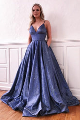 Charming Spaghetti-Straps Stromy Blue, Mauve Chic Sequins Formal Dresses