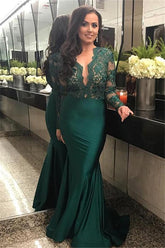 Chic Long Sleevess Lace Formal DressesMermaid Green Women's Party Dress