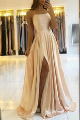 Chic Spaghetti-Straps Long Split Prom Dresses