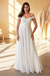 Long Off Shoulder Wedding Gown