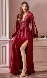 Plunging V Neck High Slit Long dress