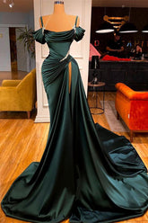 Classy Mermaid Prom Dress Ruffles With High Split Off-the-Shoulder
