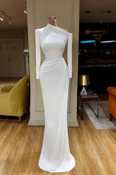 Creamy White Stunning neck Mermaid Evening Dress Long sleeves
