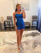 Scoop Neck Sequins Homecoming Dress