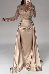 Bmbridal Long Sleeves Scoop Evening Dress Mermaid Overskirt With Sequins