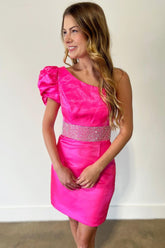 Bodycon One Shoulder Purple/Fuchsia Short Homecoming Dress with Beading