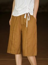 Women Summer Casual Solid Stitching Straight-leg Linen Pants