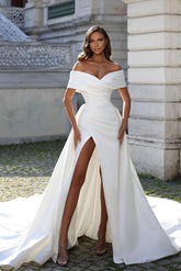 Bmbridal Off-the-Shoulder Mermaid Wedding Dress Satin Long With Slit