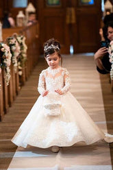 BMbridal Long Sleeves Lace Flower Girl Dress