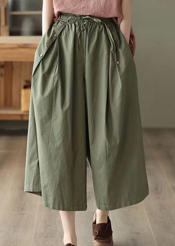 Bohemian Army Green Pockets Patchwork Cotton Crop Pants Summer Bohemian Army Green Pockets Patchwork Cotton Crop Pants Summer