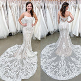 Bmbridal Spaghetti-Straps Lace Wedding Dress Mermaid Long